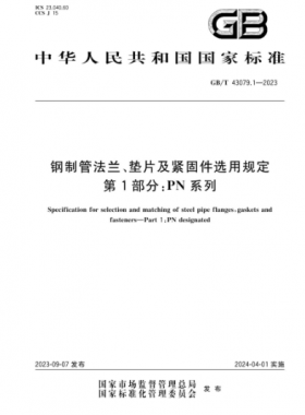 鋼制管法蘭、墊片及緊固件選用規(guī)定 第1部分：PN系列國標/T 43079.1-2023